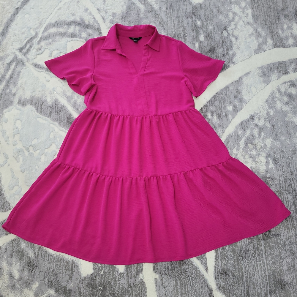 Tahari Women Hot Pink Tiered Polo-Style Dress Size M